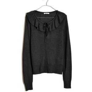 Madewell Black Tie-Neck Ruffle Pullover Sweater